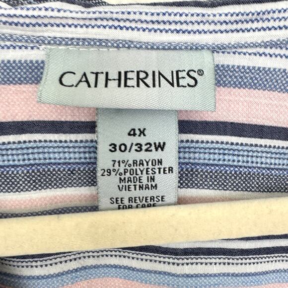 Catherines Womens Button Front Shirt Size 4X Striped Flowy Feminine Blue - Picture 2 of 6